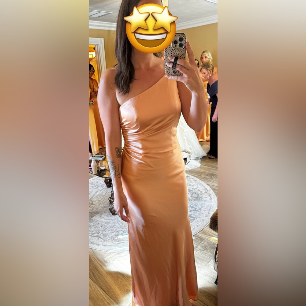 Revelry Jade Satin Bridesmaid Dress in Peach